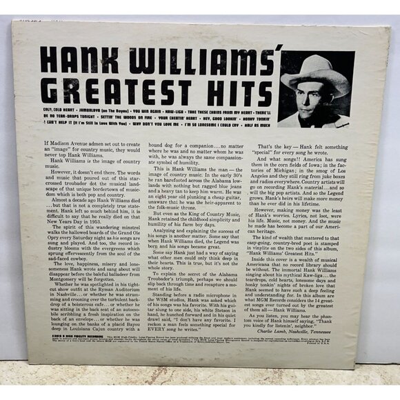 Hank Williams Greatest Hits Country Vinyl LP MGM E3918 14 All Time Best Songs - Picture 5 of 6